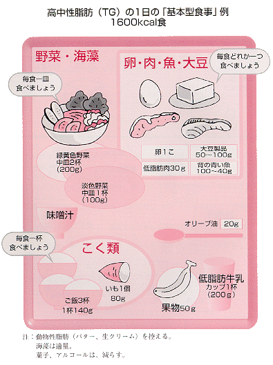 高性中脂肪(TG)の１日の基本食事例　1600kcal食