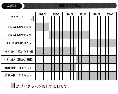 A段階運動プログラムの表