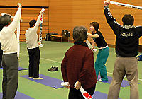 ヨガ、太極拳、バランスボール、セラバンド、ストレッチング、トランポビクス